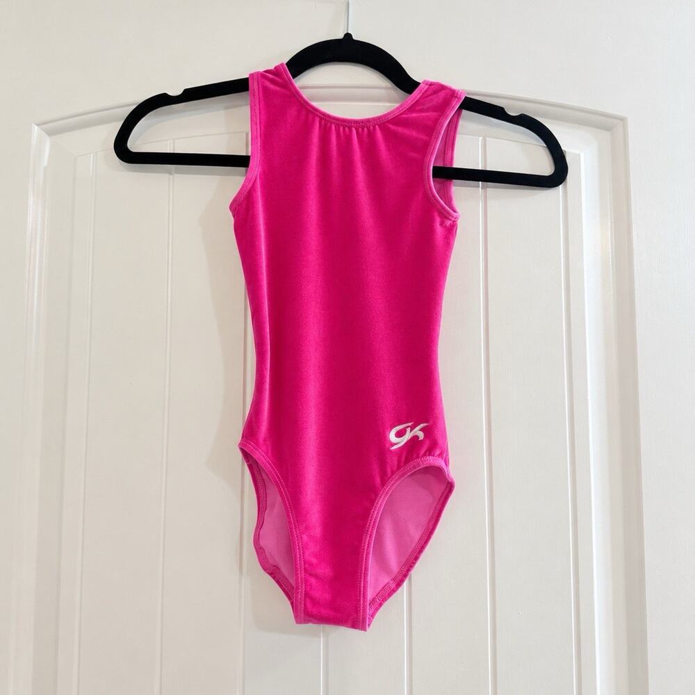 GK Elite Girls' Pink Velvet Sleeveless Gymnastics Leotard Child Medium